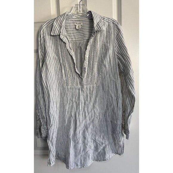 Artisan Ny Tops - Artisan NY Womens 100% Linen Tunic Top White Blue Striped Coastal Cover Up Small